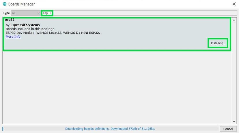 download board esp32 arduino ide